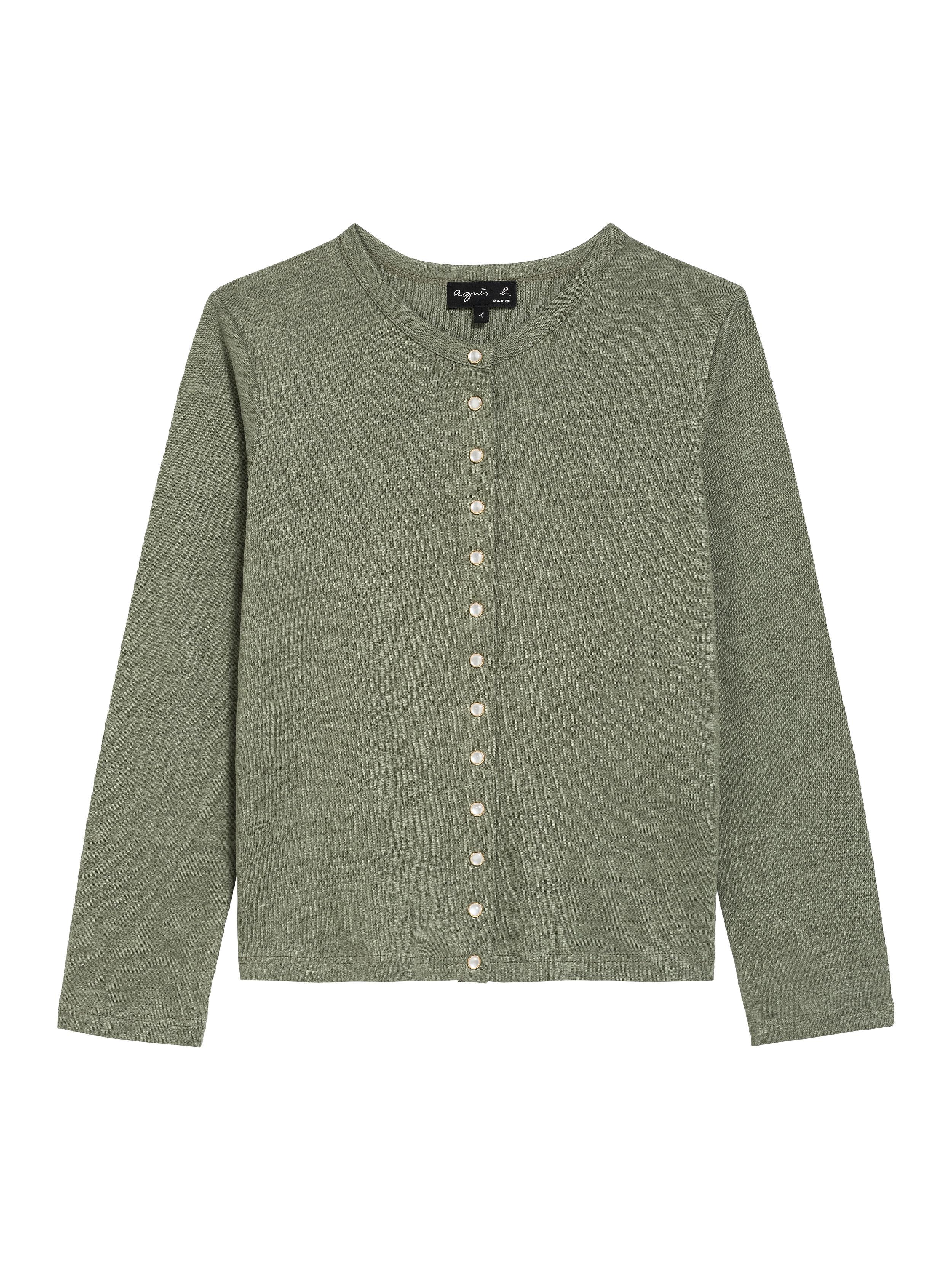 agn s b Khaki Linen 12  Ans  Snap Cardigan  in Natural Lyst