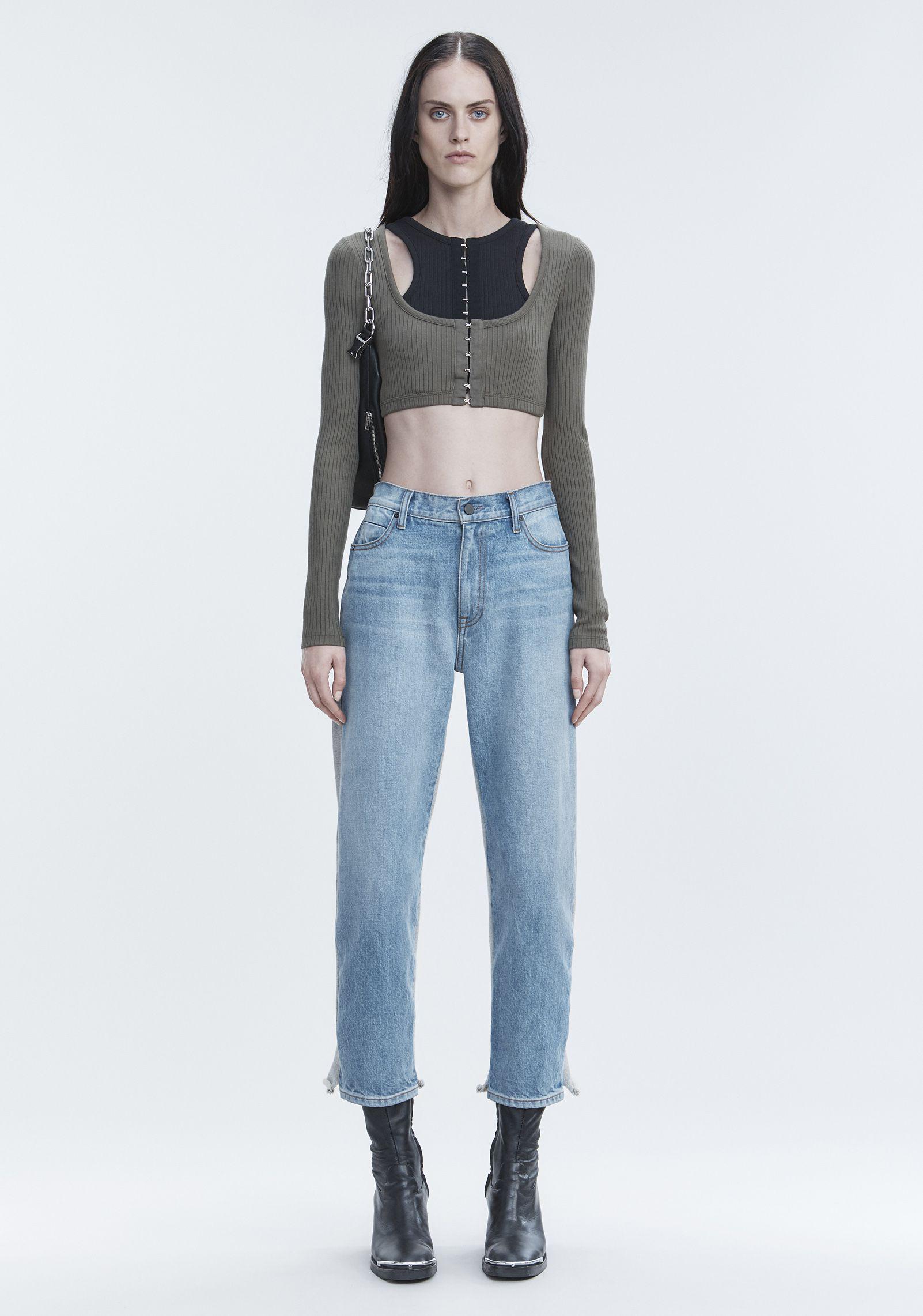 Lyst - T By Alexander Wang Long Sleeve Ribbed Crop Top in Green