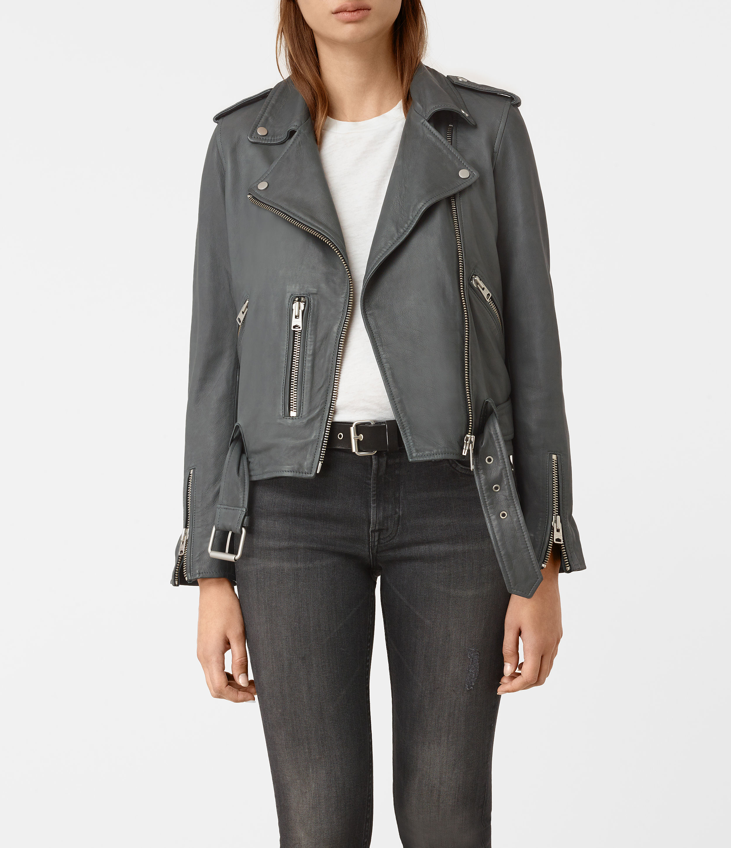 Allsaints Balfern Leather Biker Jacket Usa In Green Lyst Allsaints Women S Green Balfern Leather Biker Jacket