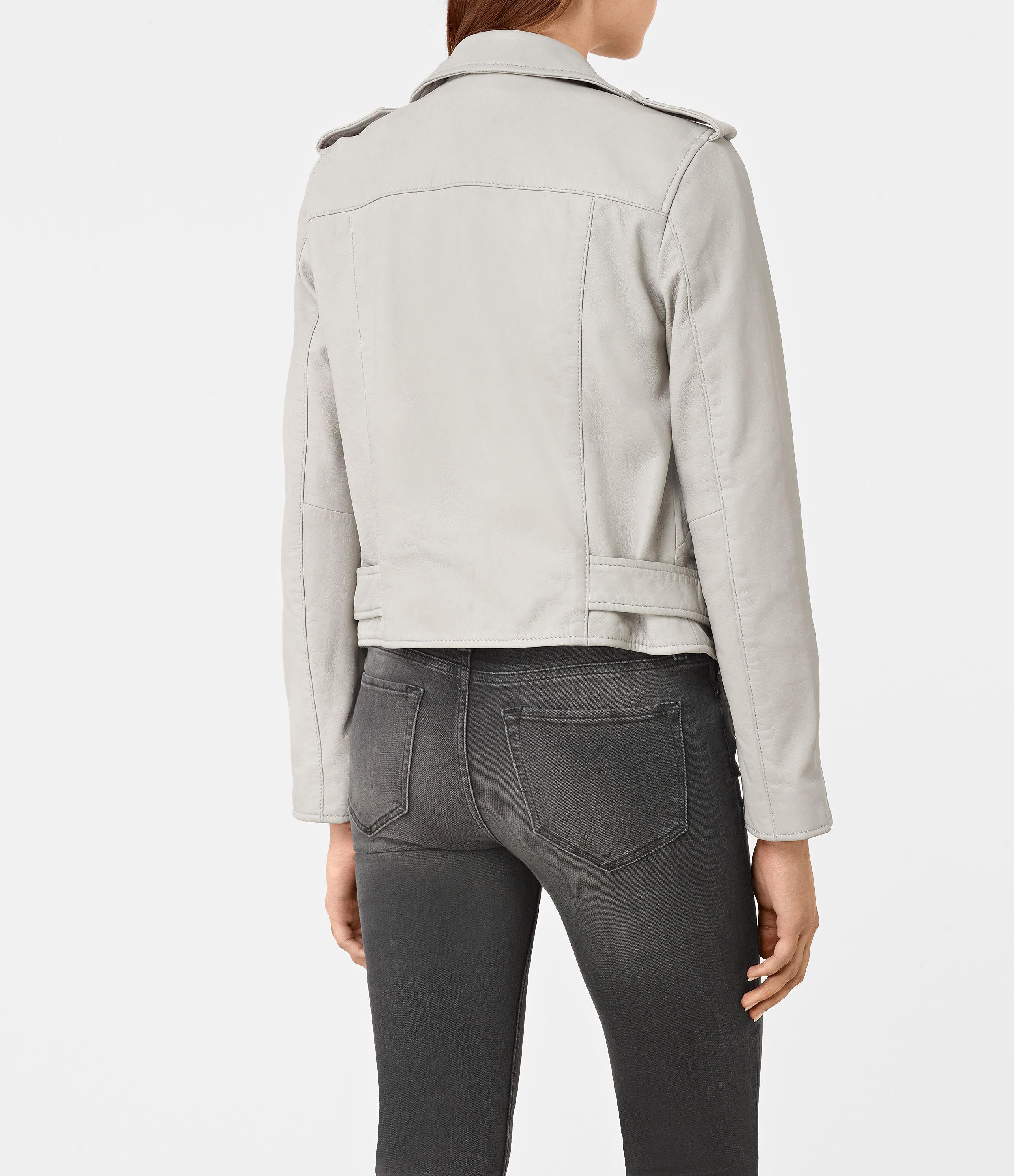 Allsaints Balfern Leather Biker Jacket Usa In Gray Lyst Gallery Women S Cropped Leather Jackets