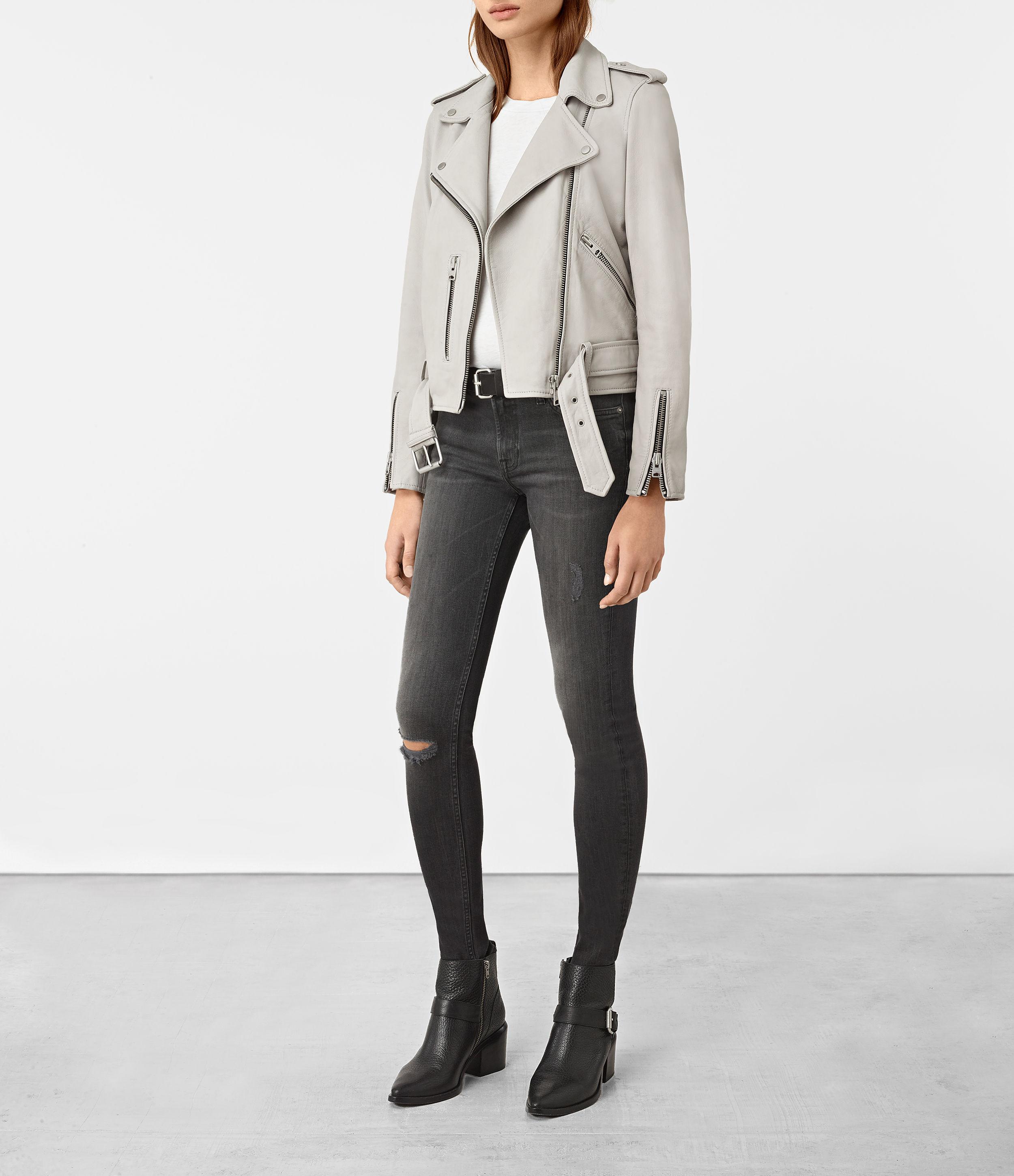 Allsaints Balfern Leather Biker Jacket Usa In Gray Lyst Gallery Women S Cropped Leather Jackets