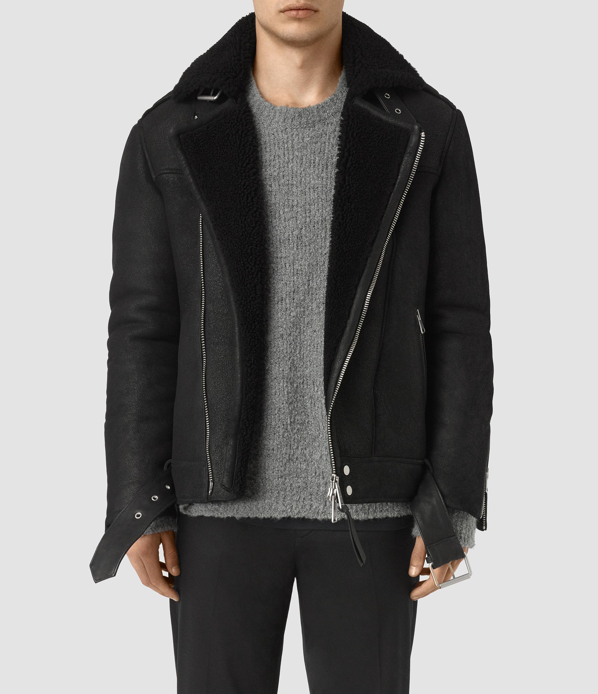 Lyst - Allsaints Brennand Shearling Biker Jacket in Black for Men