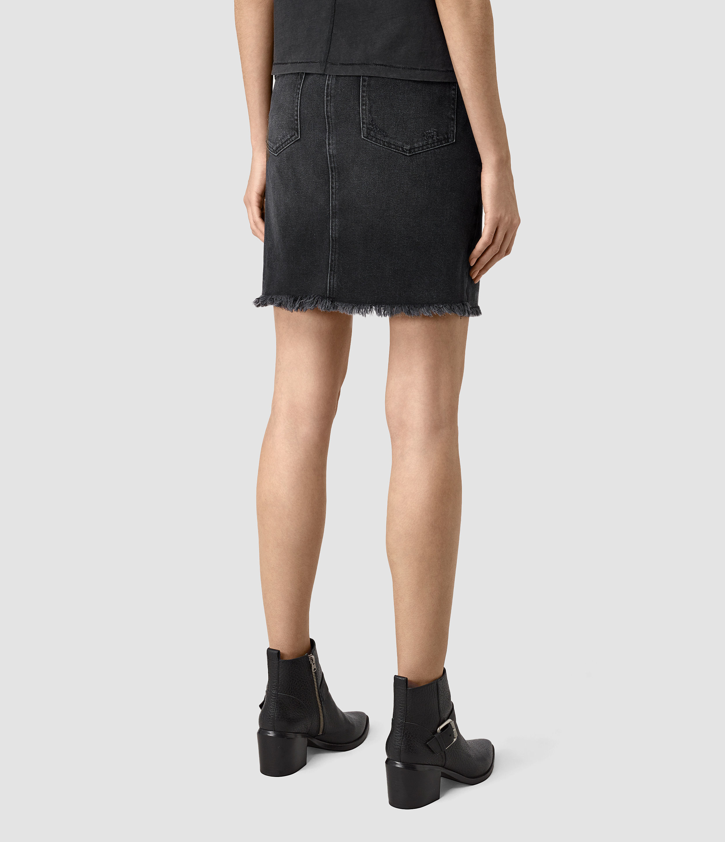 AllSaints Distressed Denim Skirt in Black - Lyst