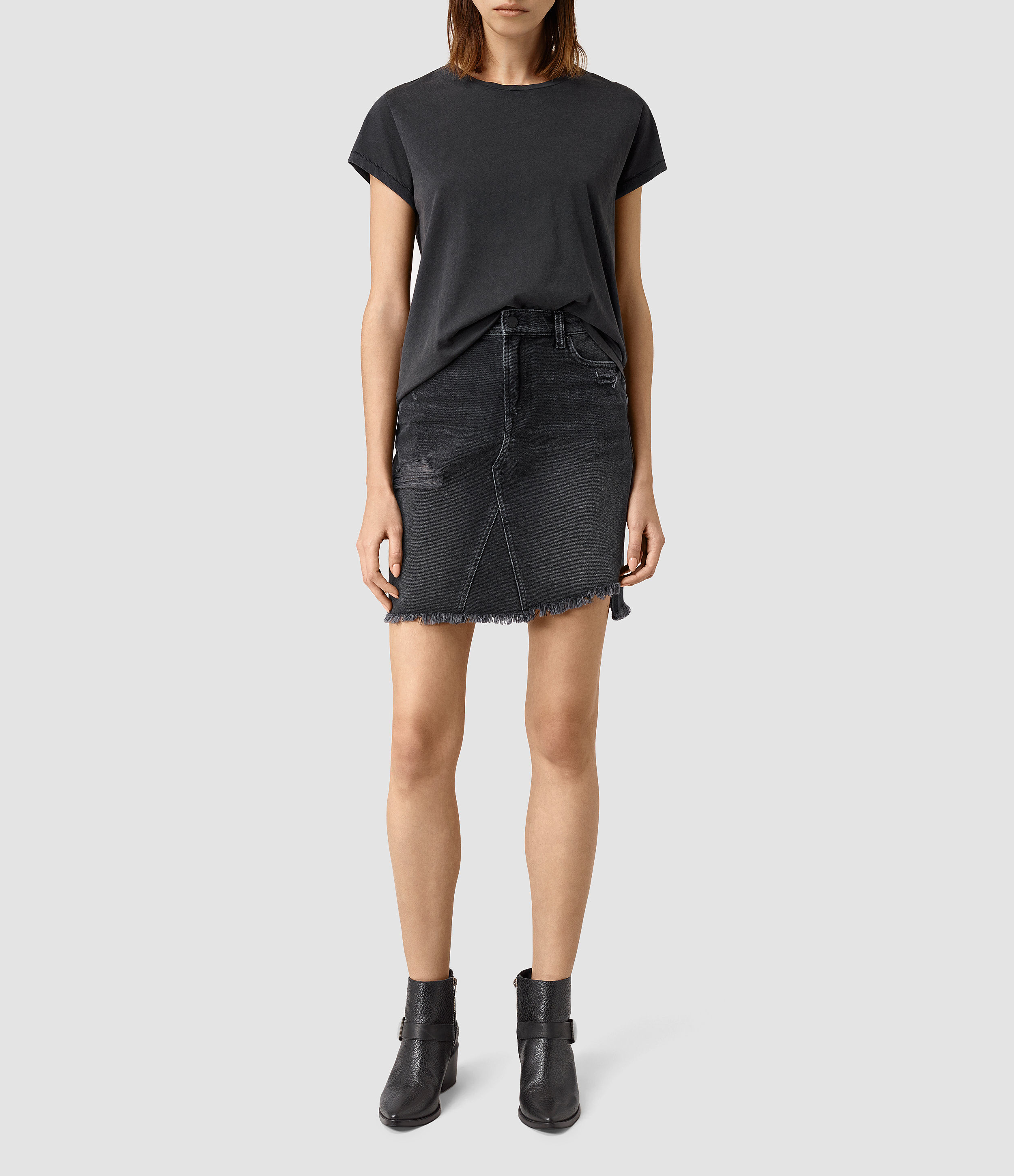 Allsaints Distressed Denim Skirt in Black (Washed Black) Lyst