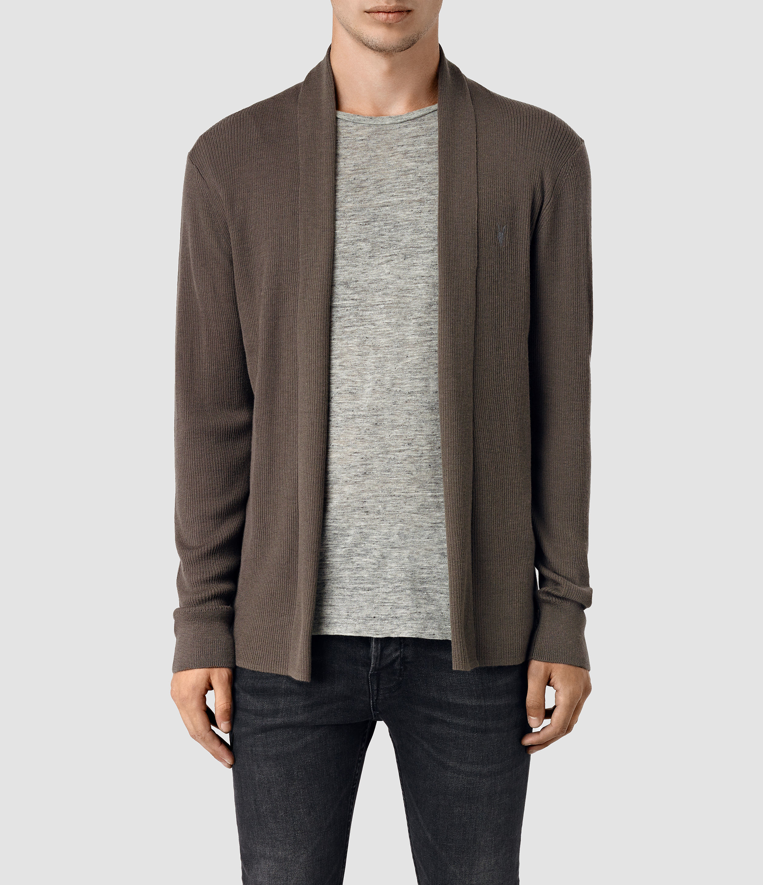 Allsaints Mode Merino Open Cardigan Usa Usa in Brown for Men (Pewter