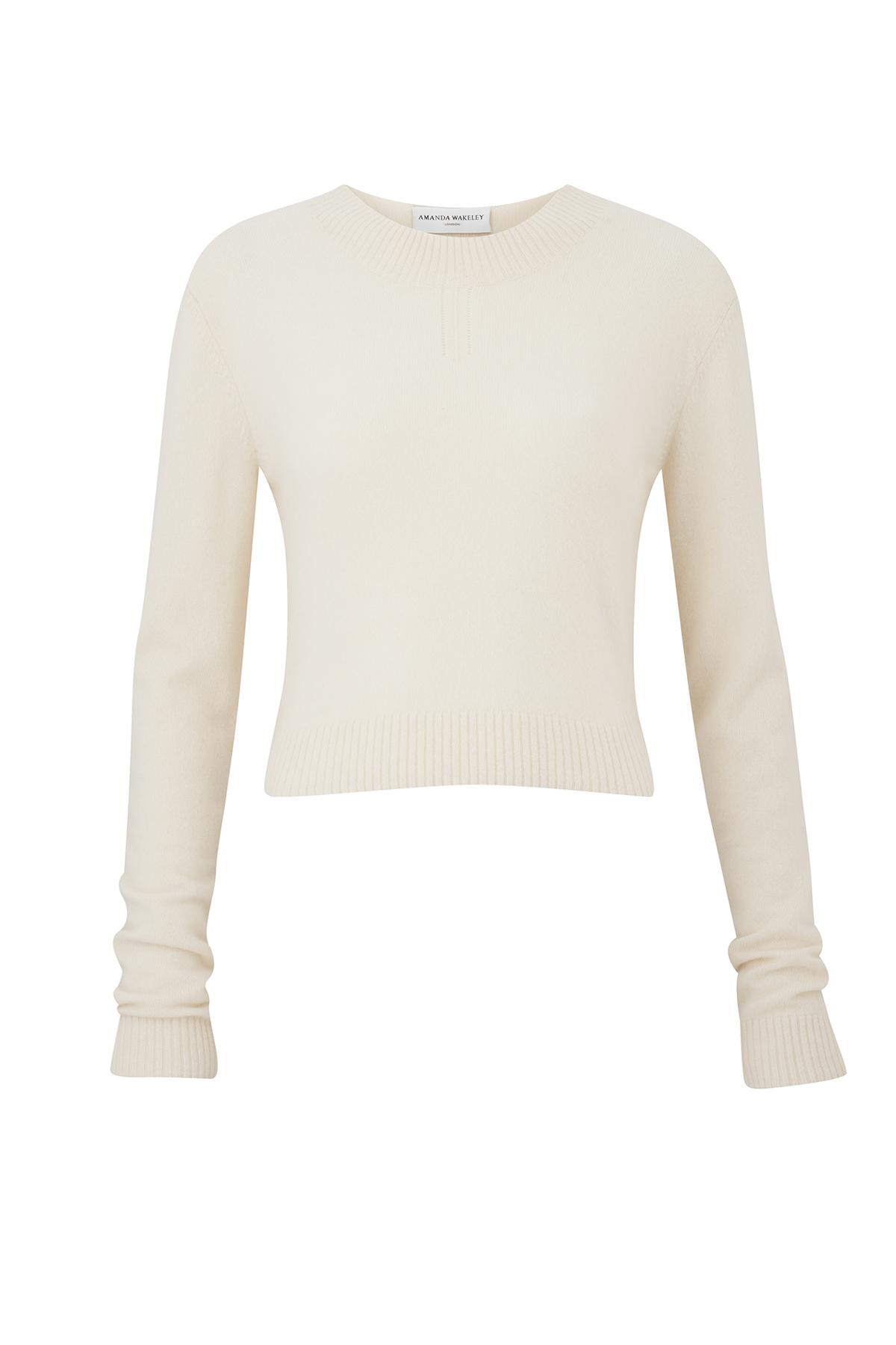 Amanda wakeley Campbell Cream Cropped Cashmere Sweater in Natural | Lyst