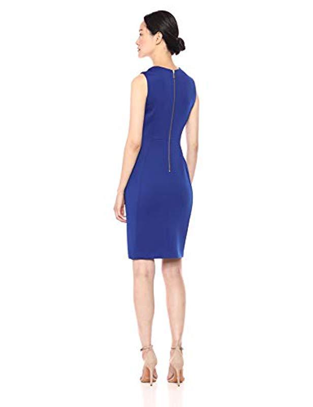 Lyst - Calvin Klein Scuba Sleeveless Princess Seamed Sheath Dress in Blue