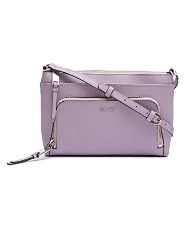 calvin klein lily saffiano leather top zip crossbody