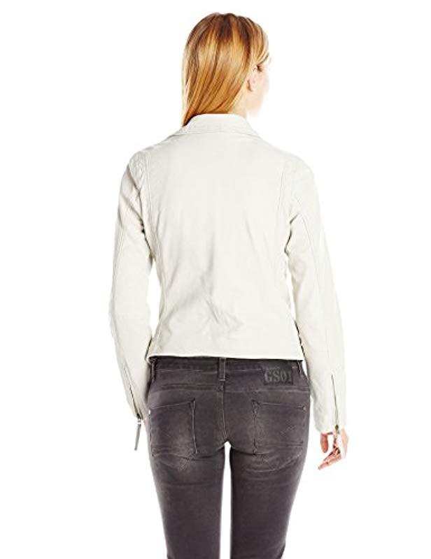Lucky Brand Leather Moto Jacket In White Lyst