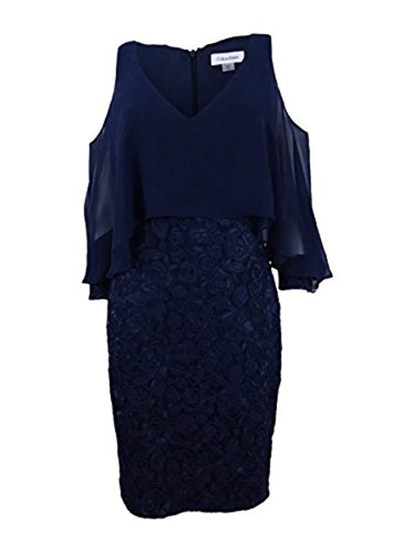 Lyst Calvin Klein C Neck Tail Dress Chiffon Pop Over In Blue Calvin Klein