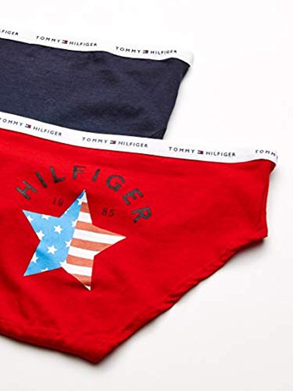 Tommy Hilfiger Printed Cotton Hipster Underwear Panty, Multipack in Red