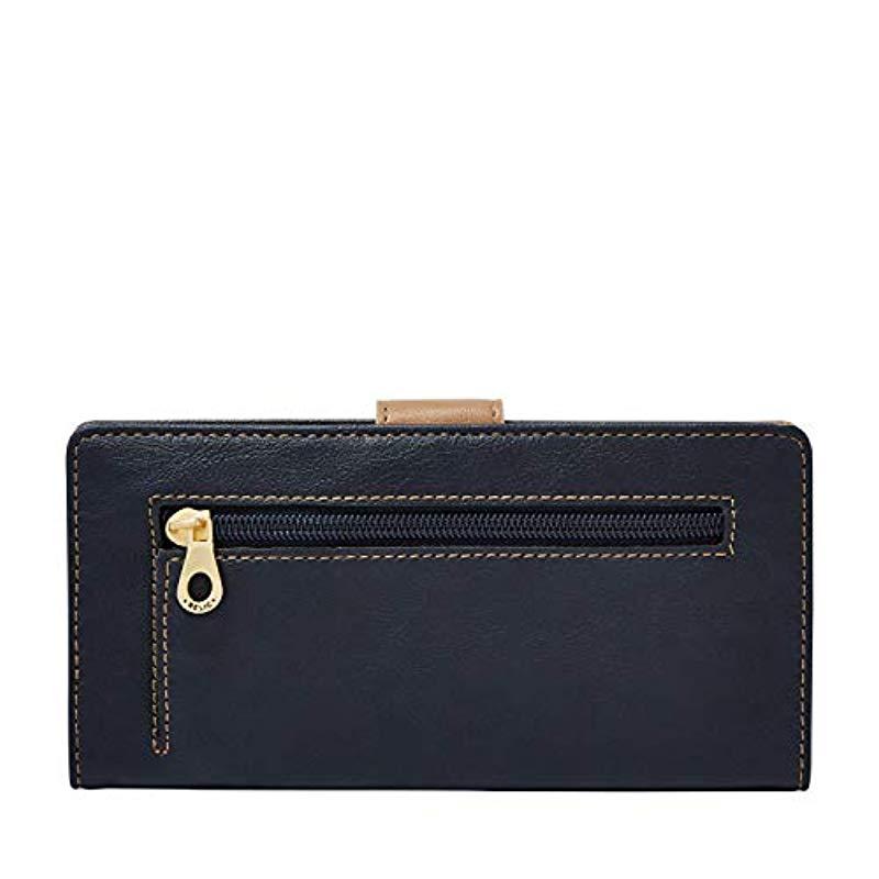 Fossil Relic By Rfid Blocking Tab Checkbook Wallet in Blue - Lyst