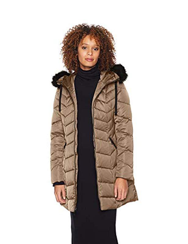 Lyst - T Tahari Chevron Quilted Puffer Coat in Brown