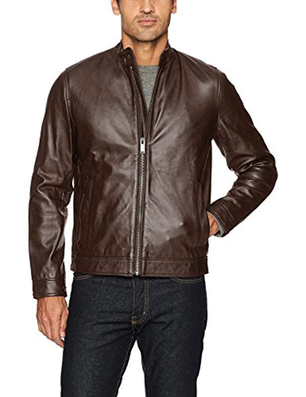 Lyst Calvin Klein Leather Moto Jacket in Brown for Men