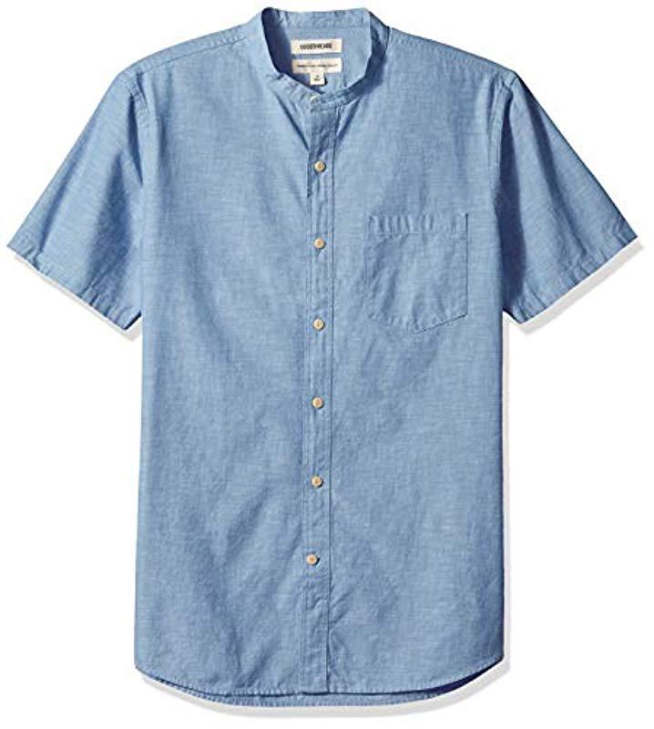 Lyst - Goodthreads Standard-fit Short-sleeve Band-collar Chambray Shirt ...