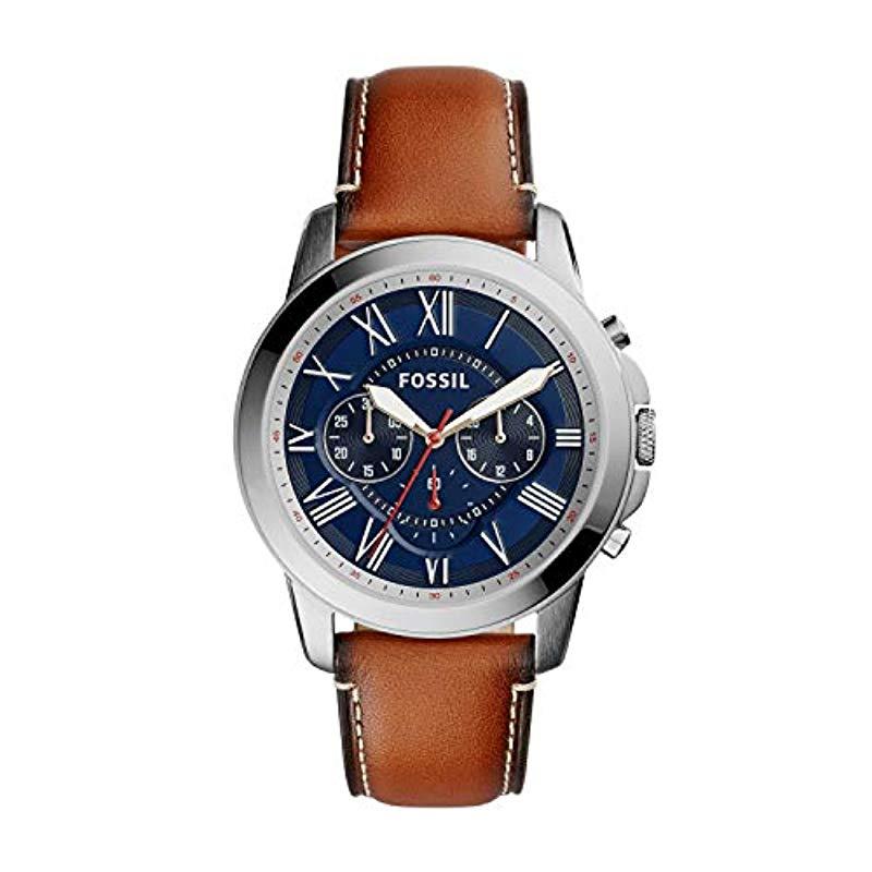 fossil men's grant sport chronograph blue leather watch