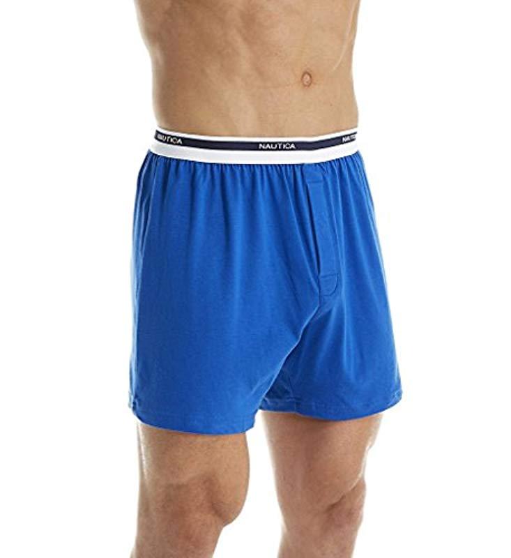 Nautica Classic Cotton Exposed Waistband Knit Boxer in Blue for Men - Lyst