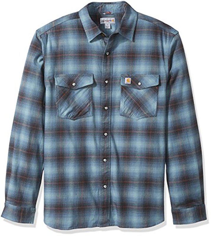 Carhartt Rugged Flex Hamilton Snap Front Plaid Shirt In Blue For