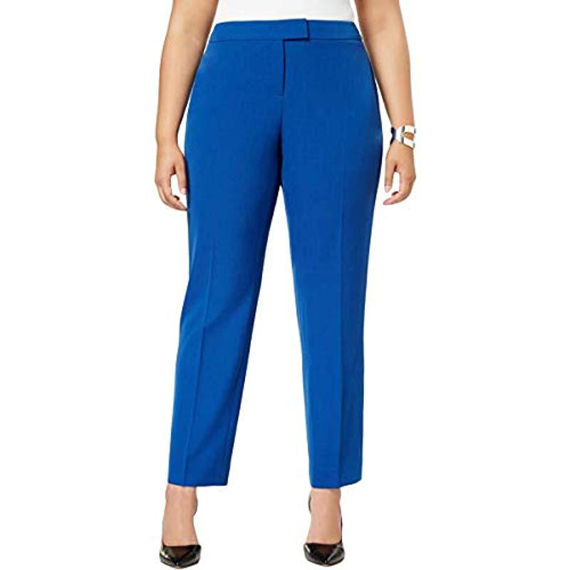 Lyst - Anne Klein S Plus Crepe High-rise Straight Leg Pants in Blue