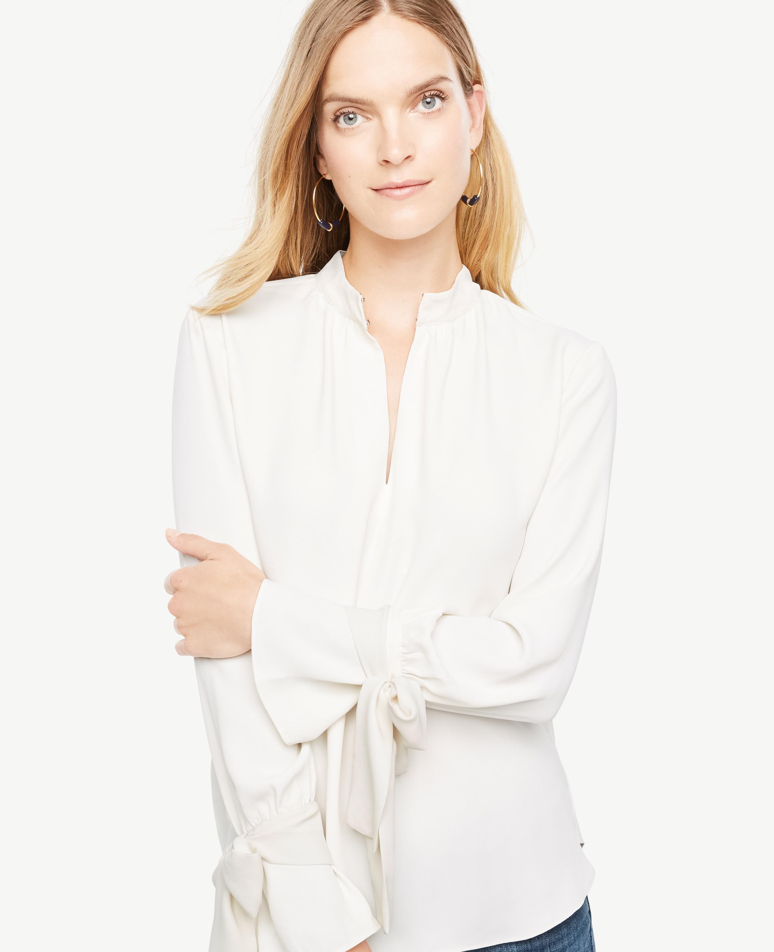 Lyst - Ann Taylor Petite Bow Cuff Blouse in White