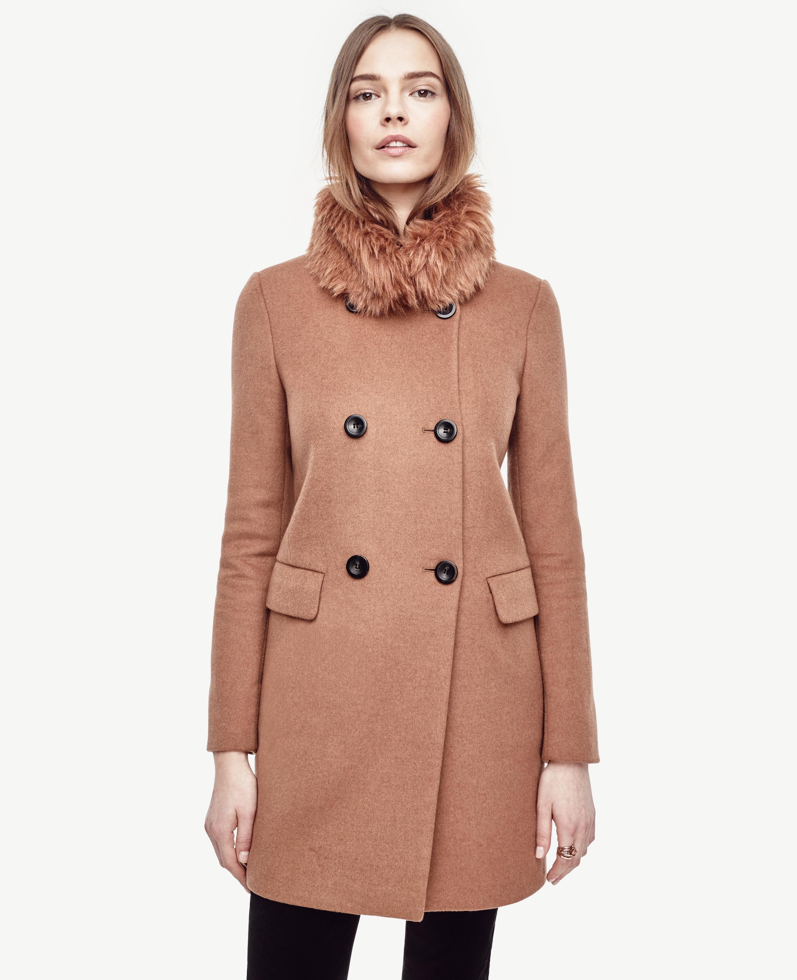 Ann Taylor Crepe Funnel Neck Coat In Blue Lyst