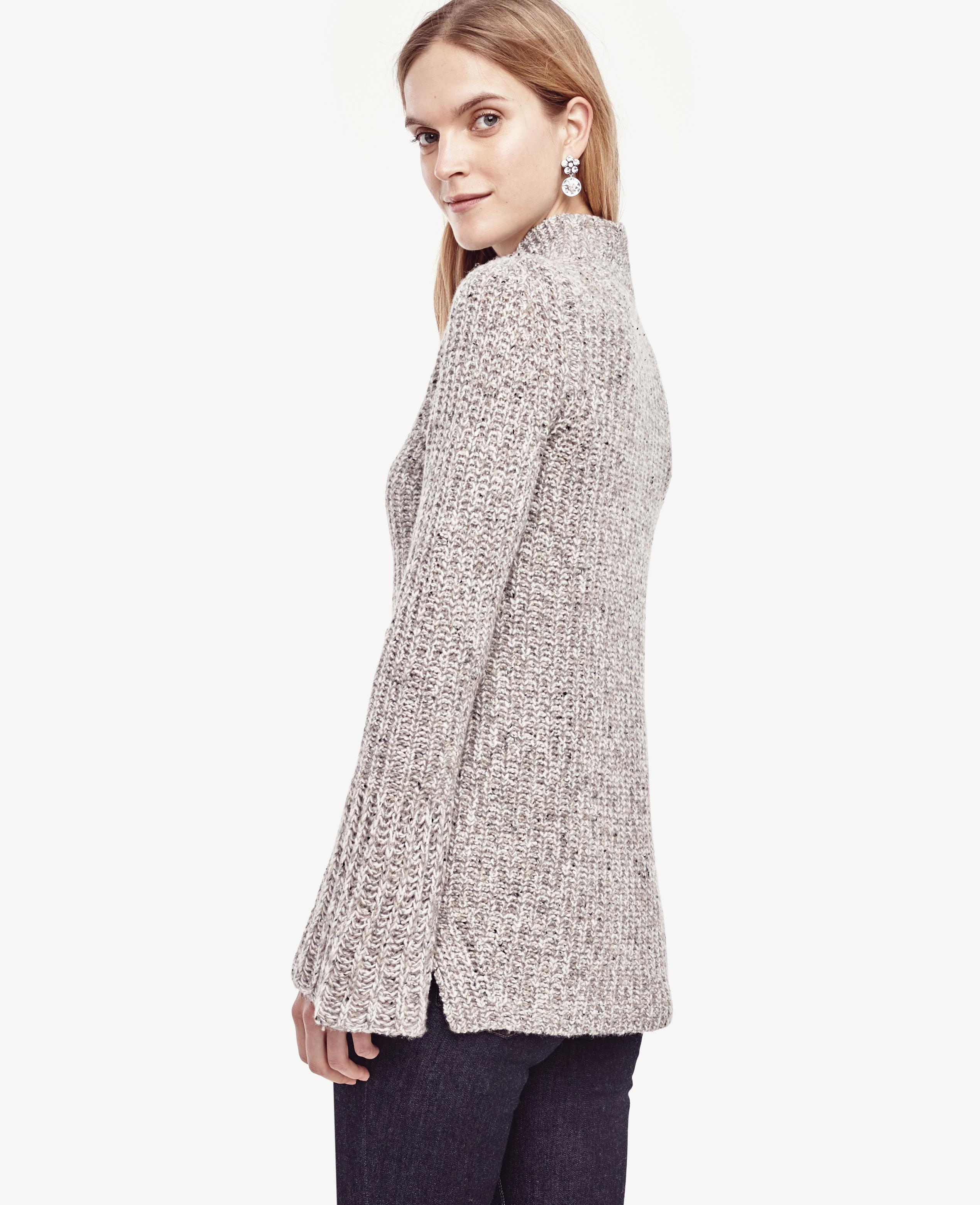 Ann taylor Fluted Sleeve Tunic Sweater in Gray | Lyst