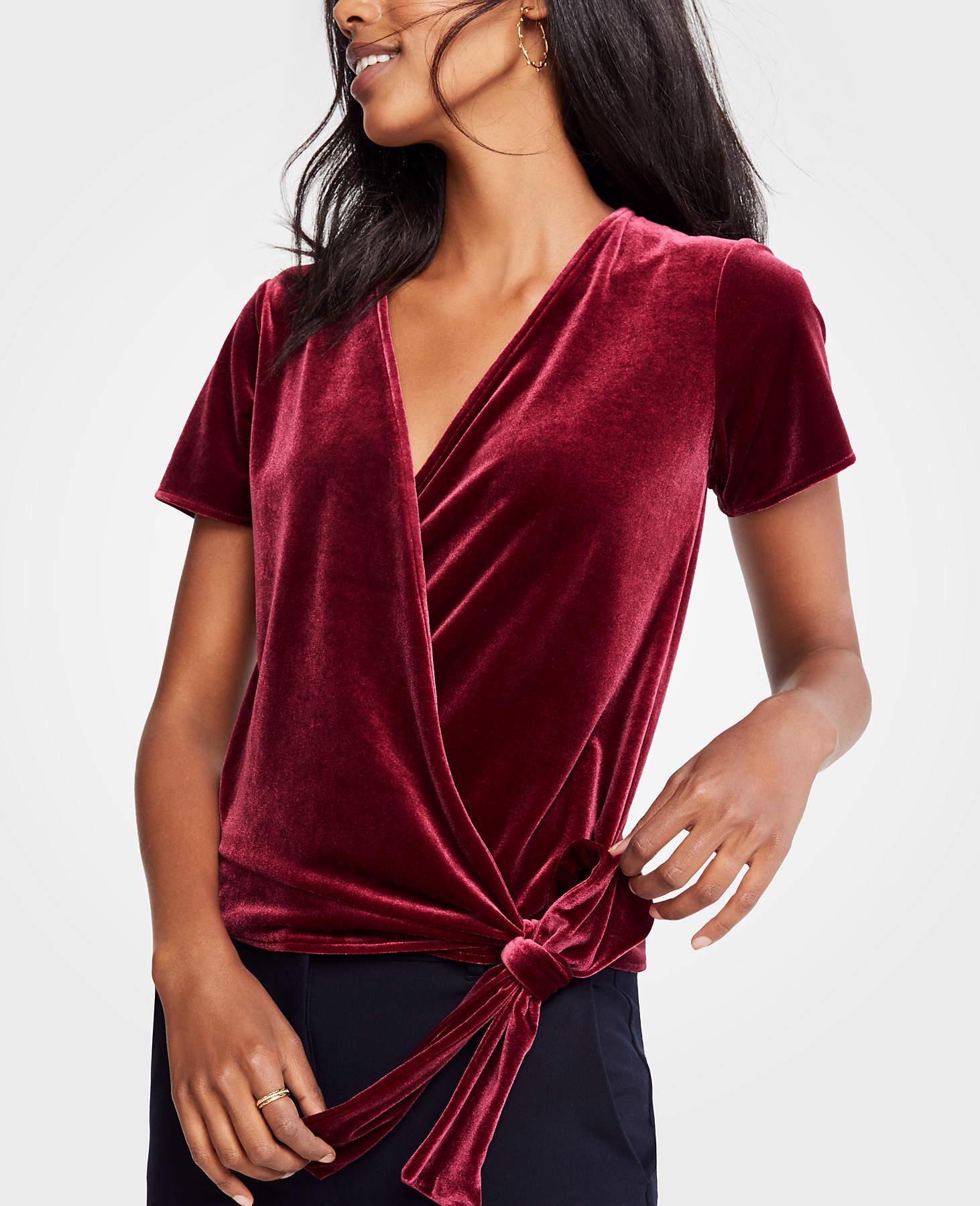 Ann Taylor Velvet Wrap Top in Red - Lyst