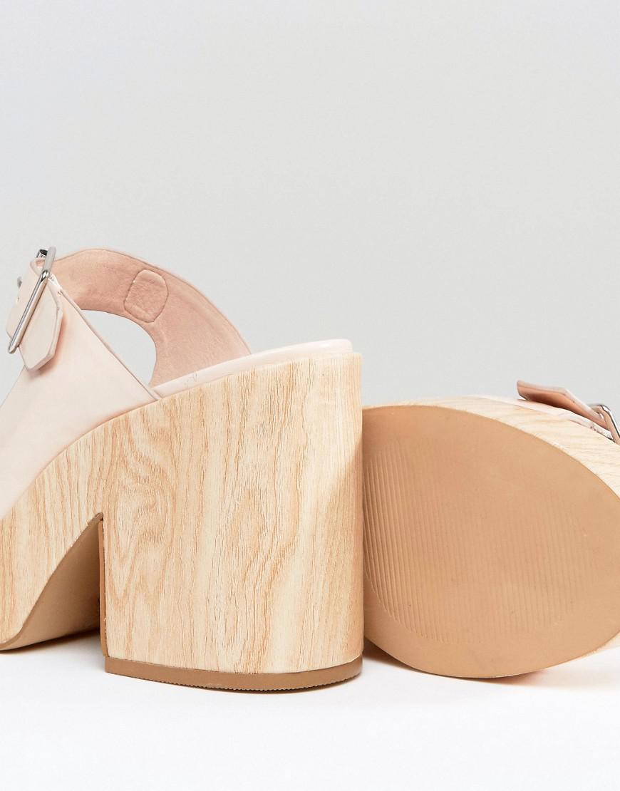 topshop lana leather chunky mule in khaki