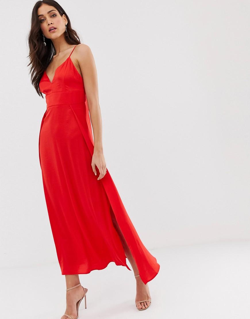 Vila Satin Cami Maxi Dress With Side Splits in Red - Lyst