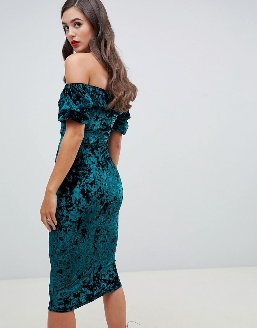 The Green Off Shoulder Midi Dress