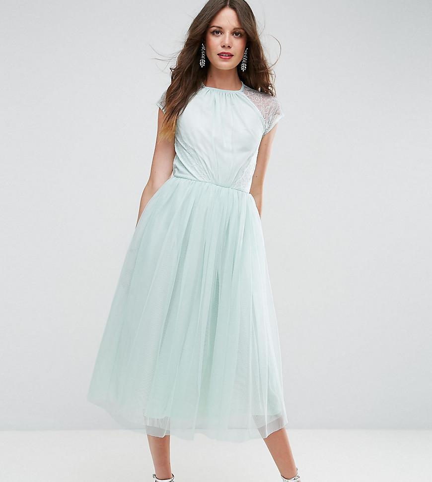Lyst - Asos Premium Lace Tulle Midi Prom Dress in Green