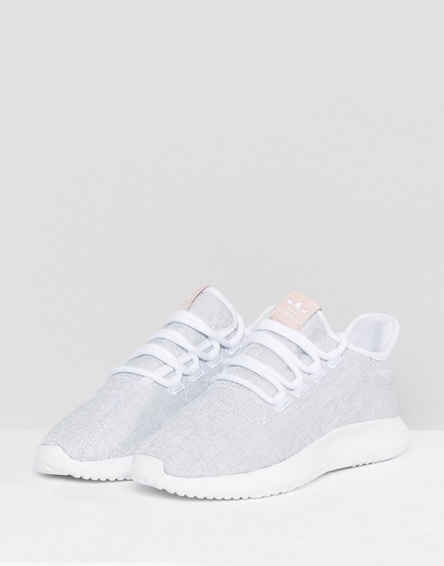 adidas originals tubular shadow trainer in white with pink branding