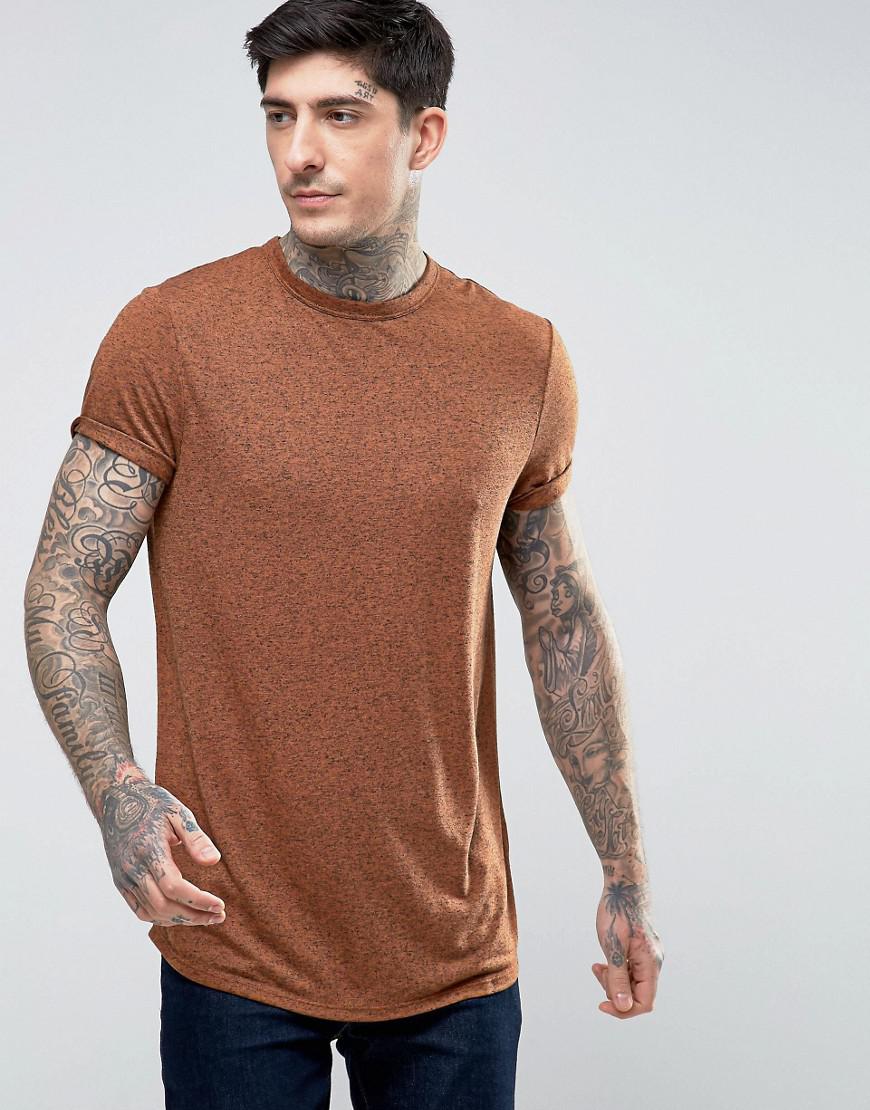 Lyst - ASOS Longline T-shirt With Roll Sleeve In Textured Linen Fabric ...