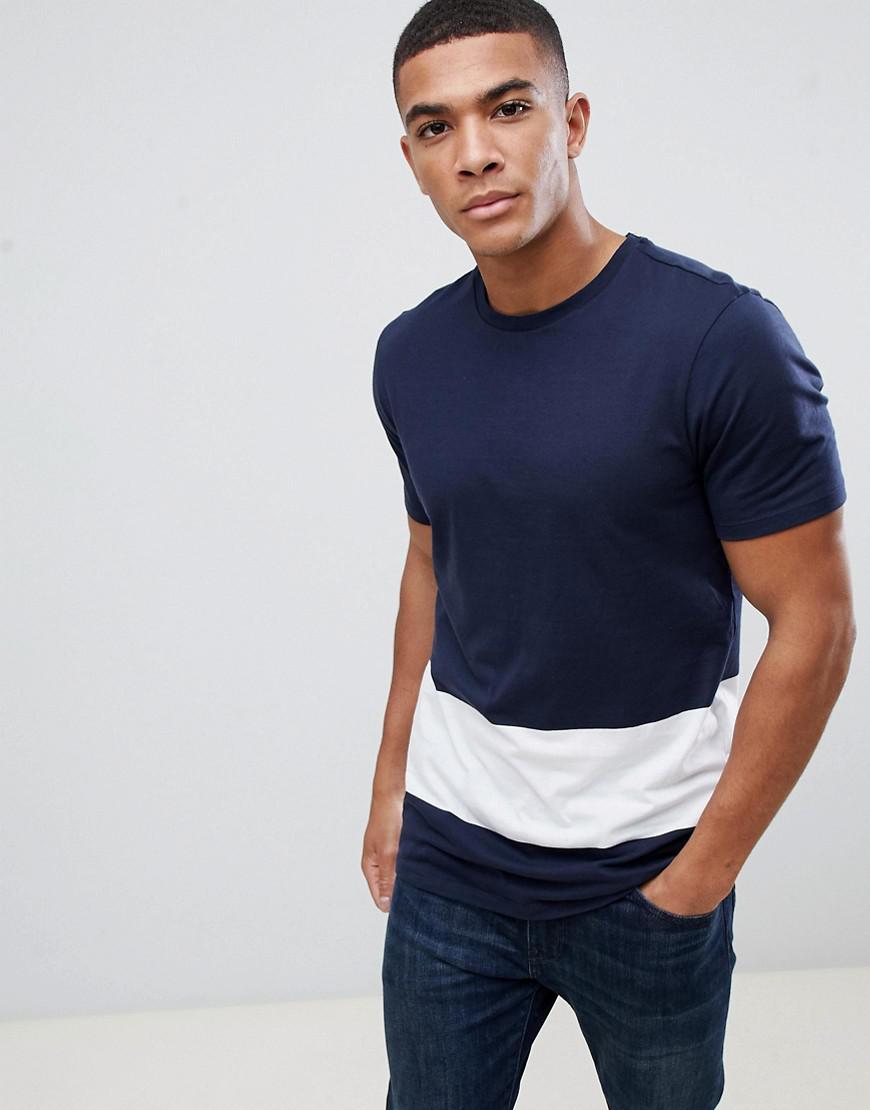 Lyst - New Look Color Block T-shirt In Navy And White in Blue for Men