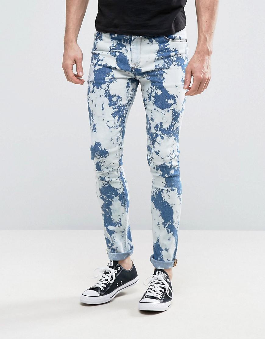 Asos Super Skinny Jeans With Bleach Spots Mid Blue in Blue for Men Lyst