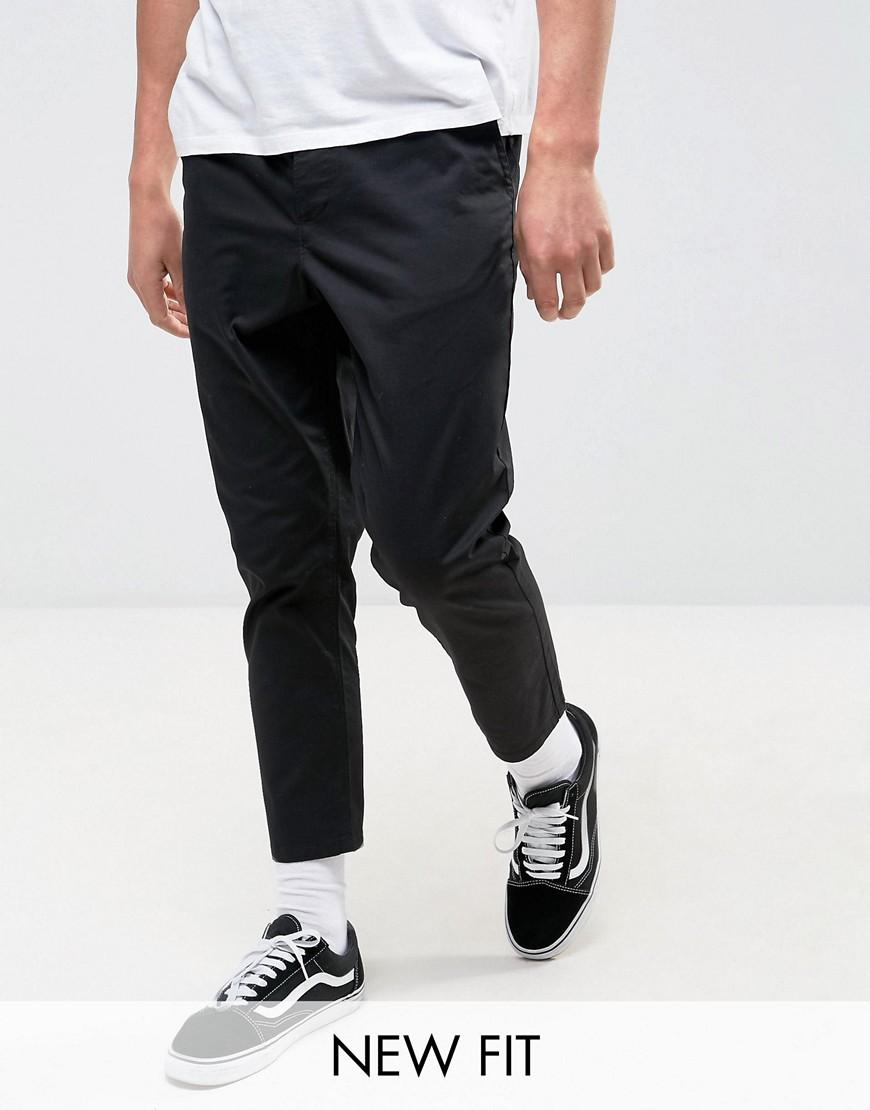 Asos Tapered Cropped Chinos In Black in Black for Men | Lyst