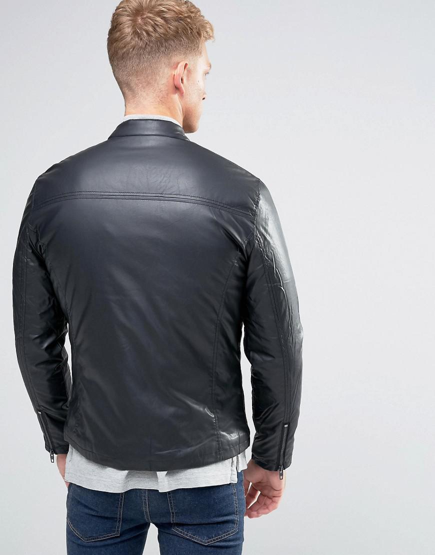 Lyst - French Connection Biker Padded Leather Look Jacket in Black for Men