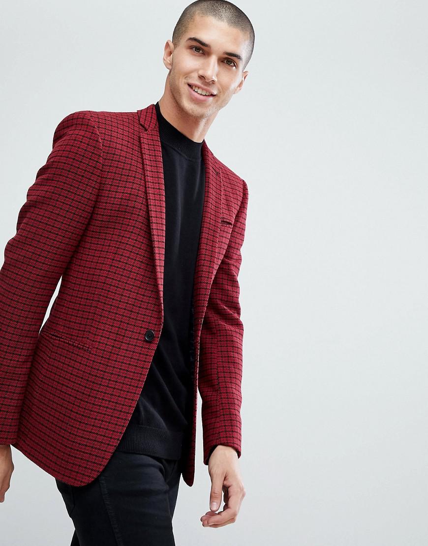 Asos Super Skinny Blazer In Red Wool Mix Mini Check in Red for Men | Lyst