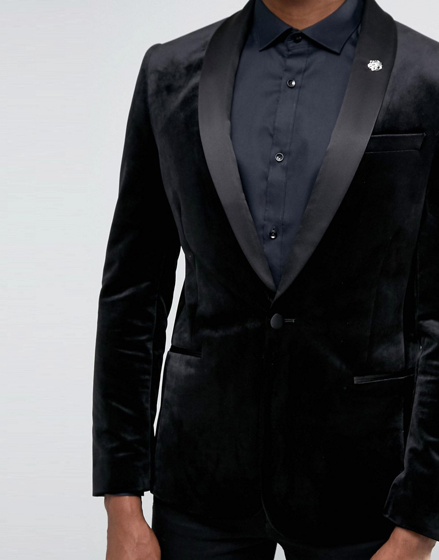 Lyst Asos Skinny Fit Blazer In Black Velvet in Black for Men
