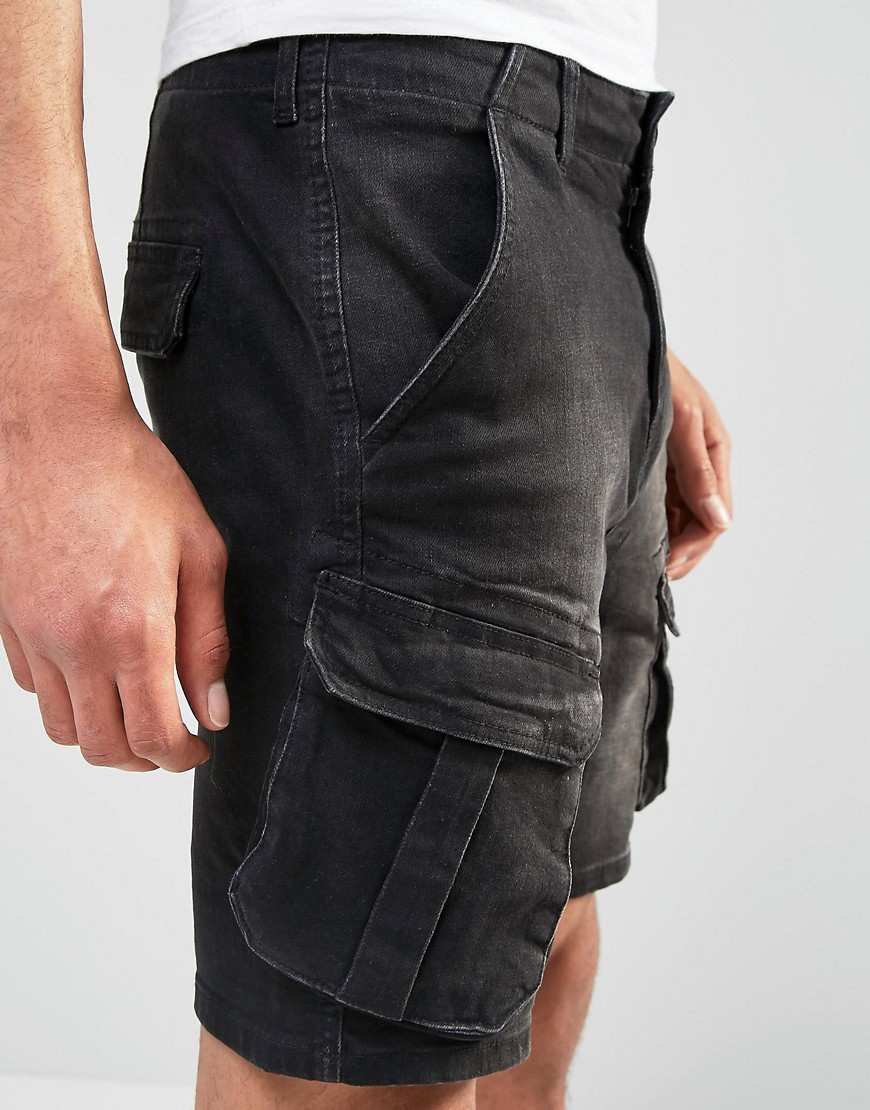 Lyst Asos Denim Shorts In Slim Fit With Cargo Styling In Black in