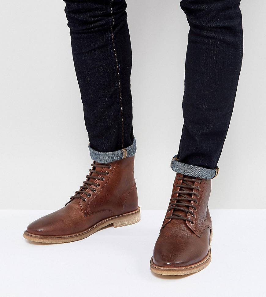 ASOS Wide Fit Lace Up Boots In Tan Leather With Natural Sole in Brown ...