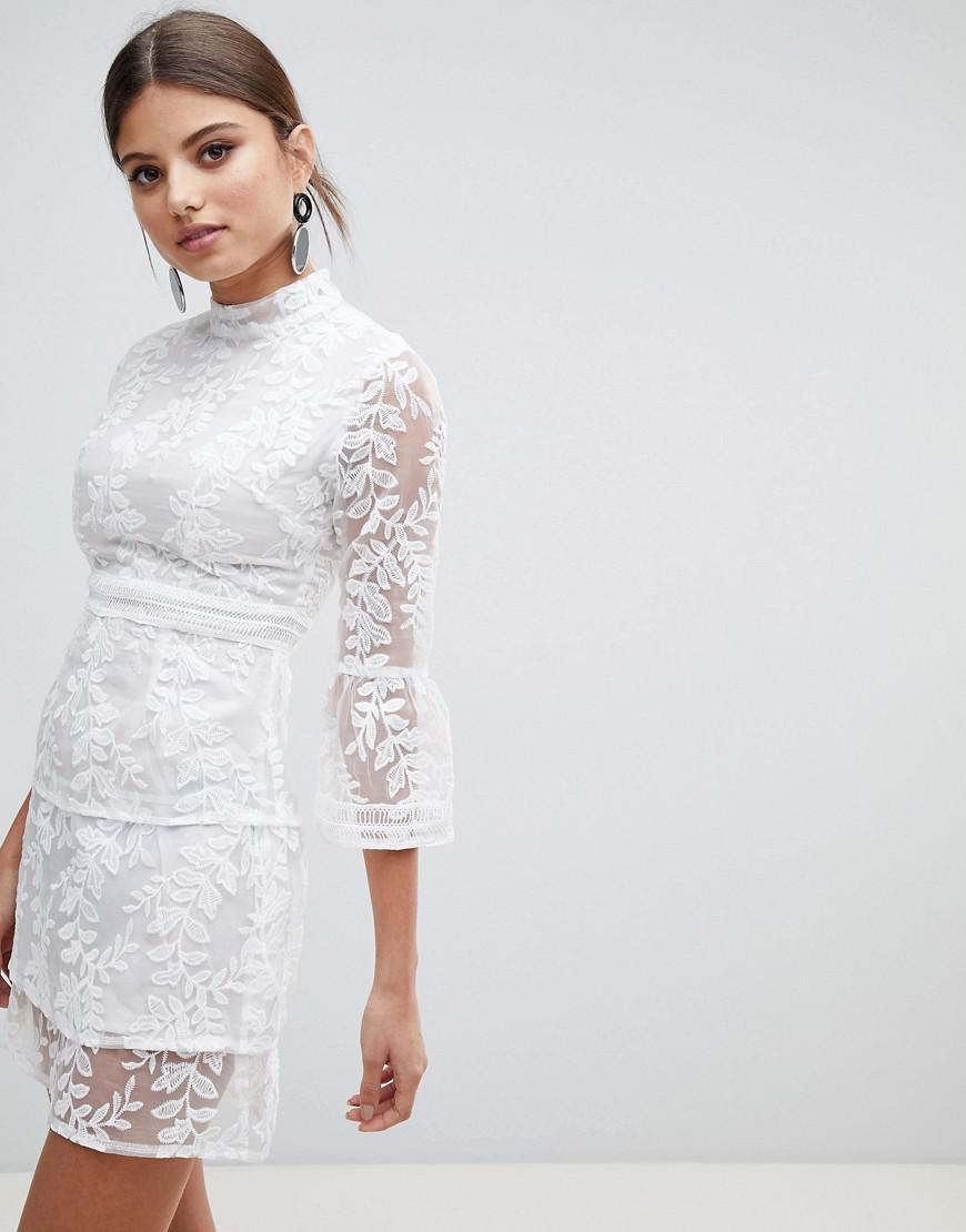 Lyst - Boohoo Embroidered Mesh Tiered Lace Dress in White