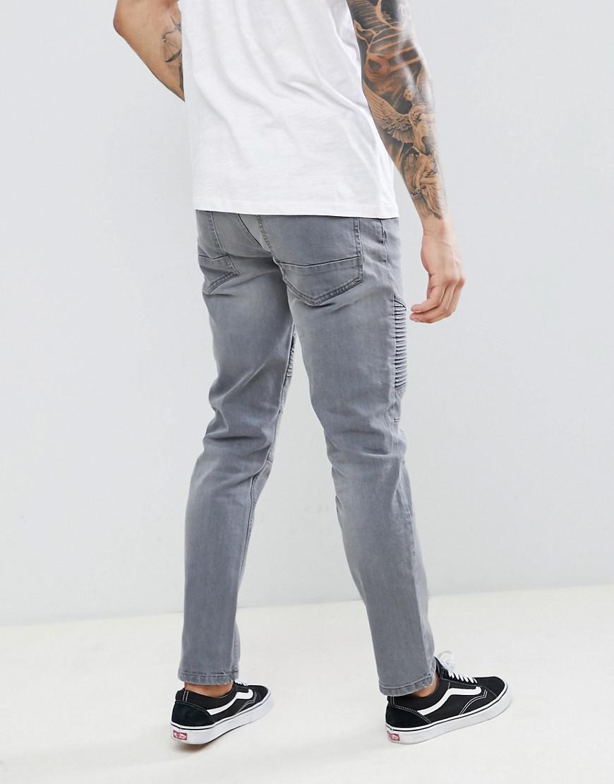 Lyst Threadbare Skinny Fit Biker Jeans In Grey Wash In Gray For Men