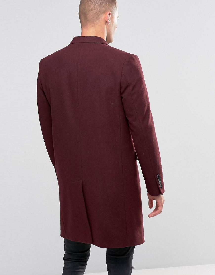 Lyst - ASOS Wool Mix Overcoat In Burgundy in Red for Men