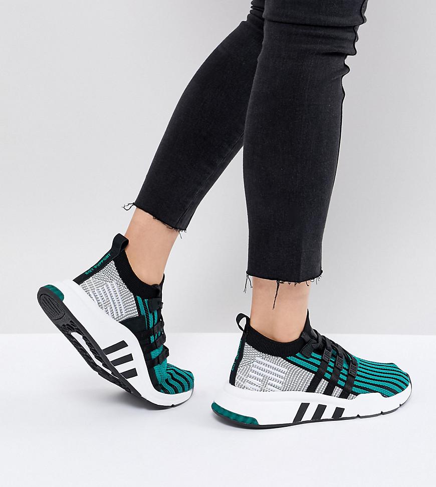 Adidas Originals EQT de Apoyo de mediados de ADV primeknit formadores en verde en Adidas Originals EQT de Apoyo de mediados de ADV primeknit formadores en verde en