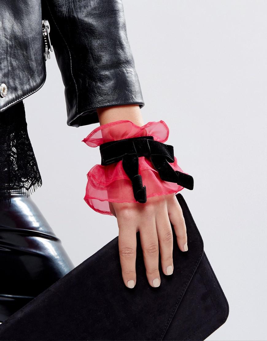 Lyst - Asos Hot Pink Velvet Bow Cuffs in Pink