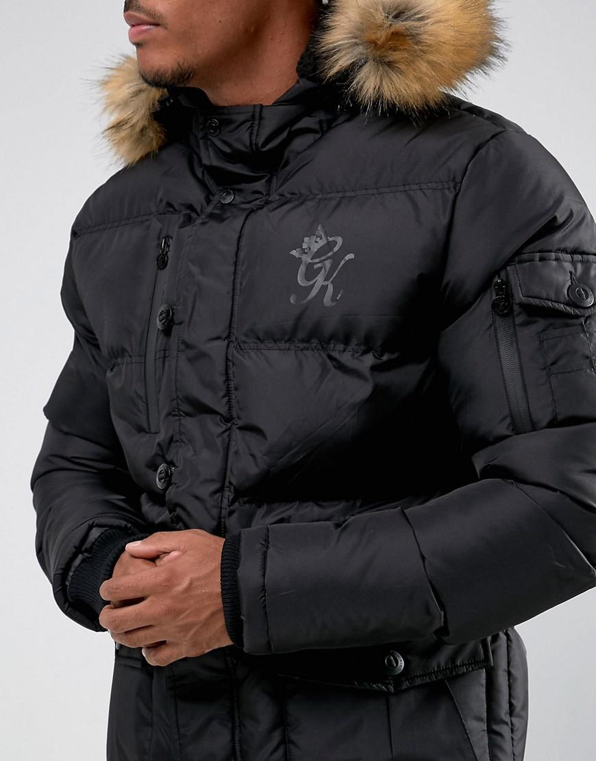 Gym King Puffer Parka  In Black  With Faux Fur Hood in Black  