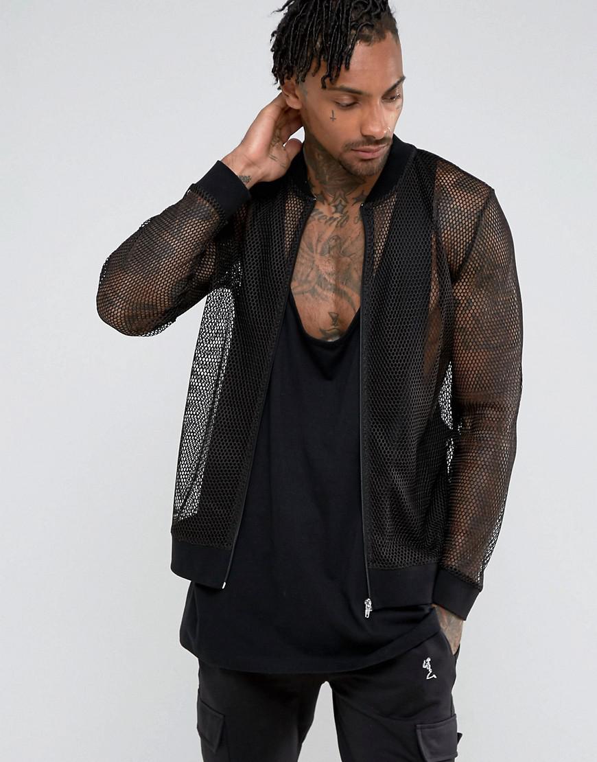 Lyst Asos Mesh Jersey Bomber Jacket in Black for Men