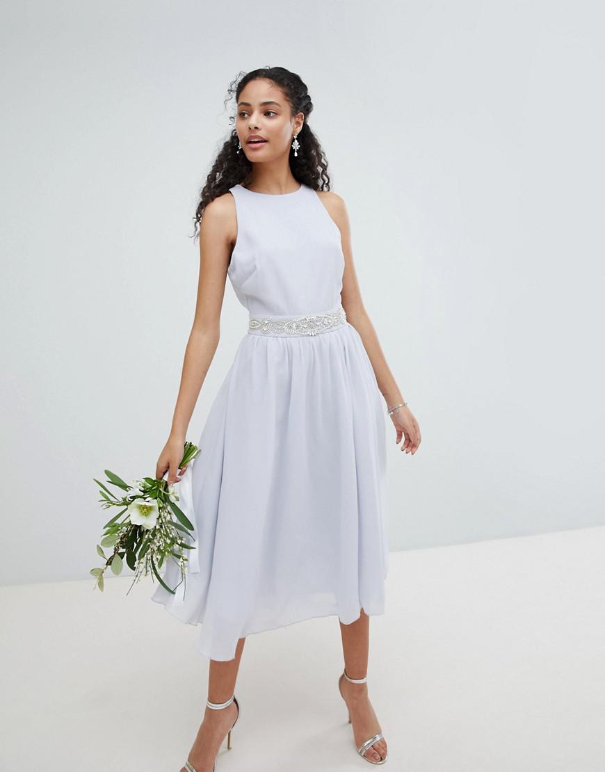 tfnc wrap front maxi bridesmaid dress with embellishment