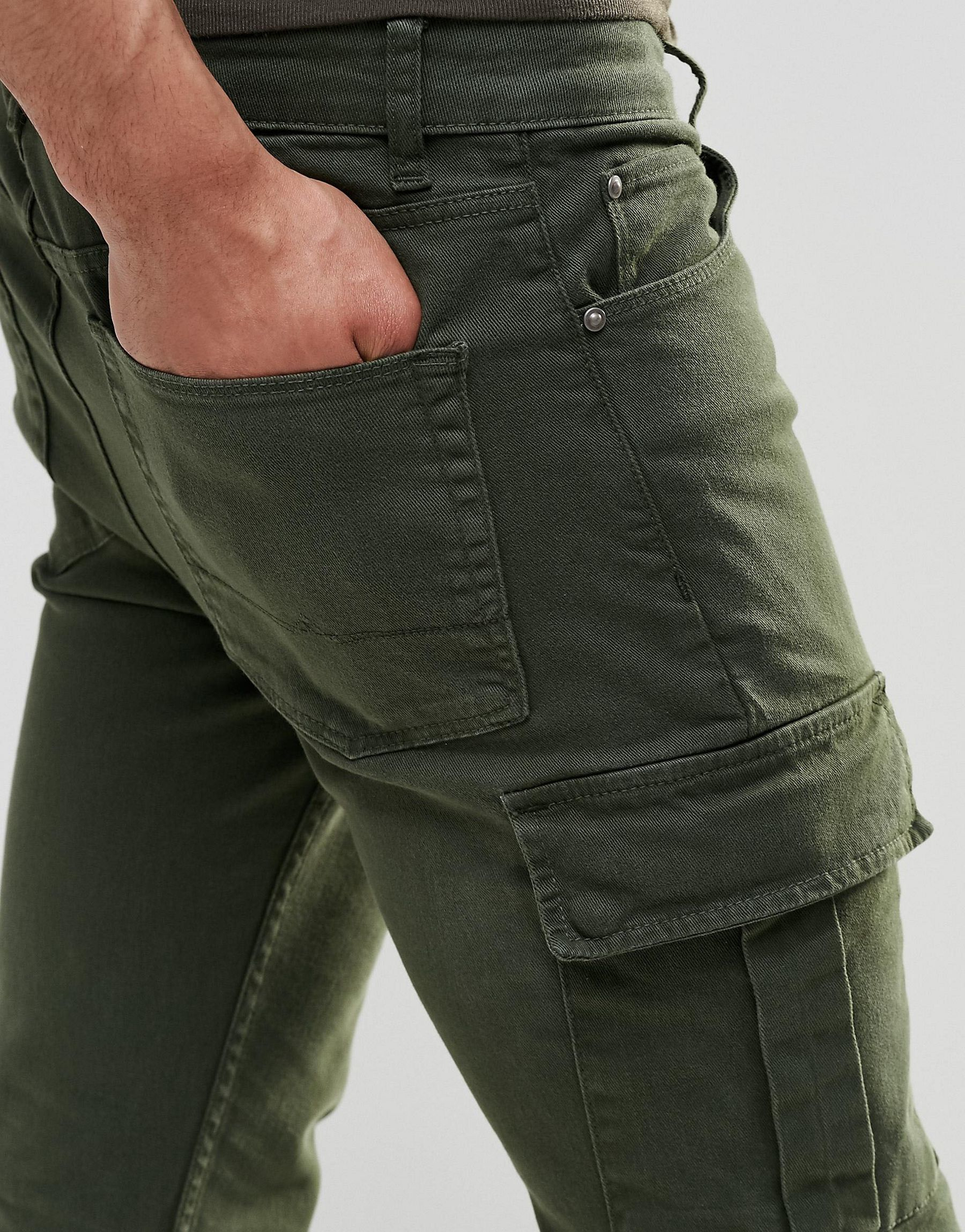 khaki skinny cargo pants mens